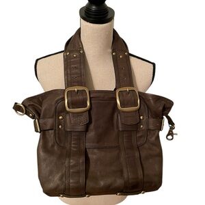 Sabina New York Dark Olive Green Genuine Leather Shoulder Handbag Purse EUC